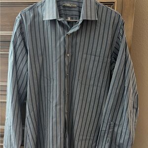 Geoffrey Beene Navy and White Striped Casual Shirt